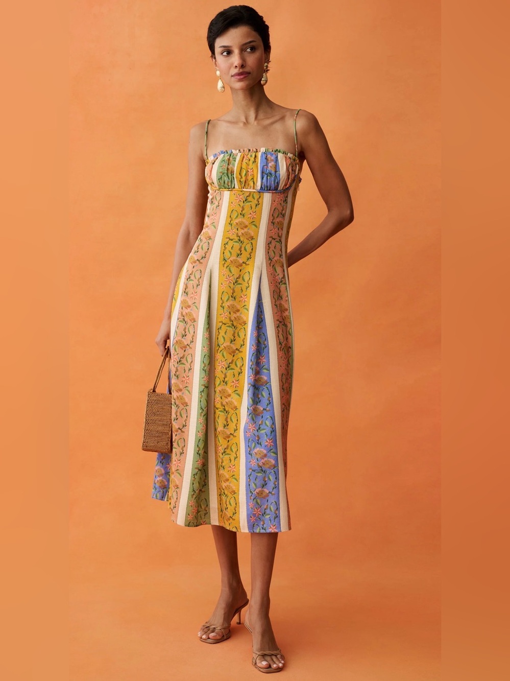 Few Moda ANAYA NWT Rainey Spaghetti Strap MIDI Dress Multicolor Ipanema stripe